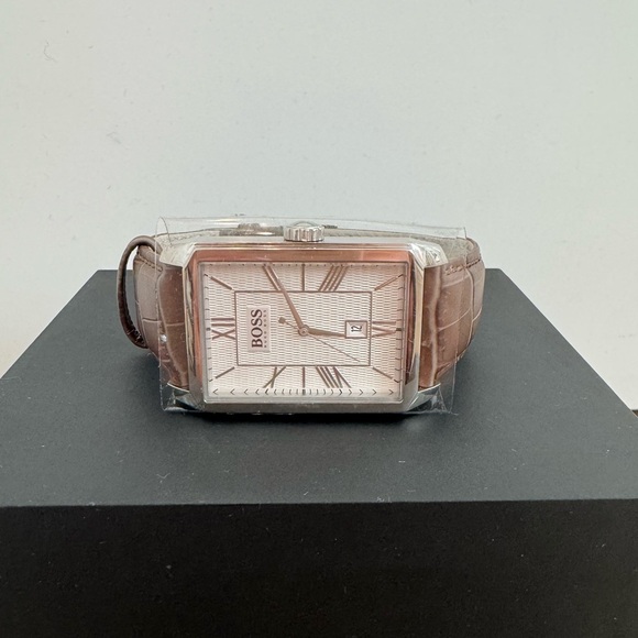 Hugo Boss Classico Silver Rectangle Dial Brown Leather Men’s Watch 1512967 - Picture 3 of 13